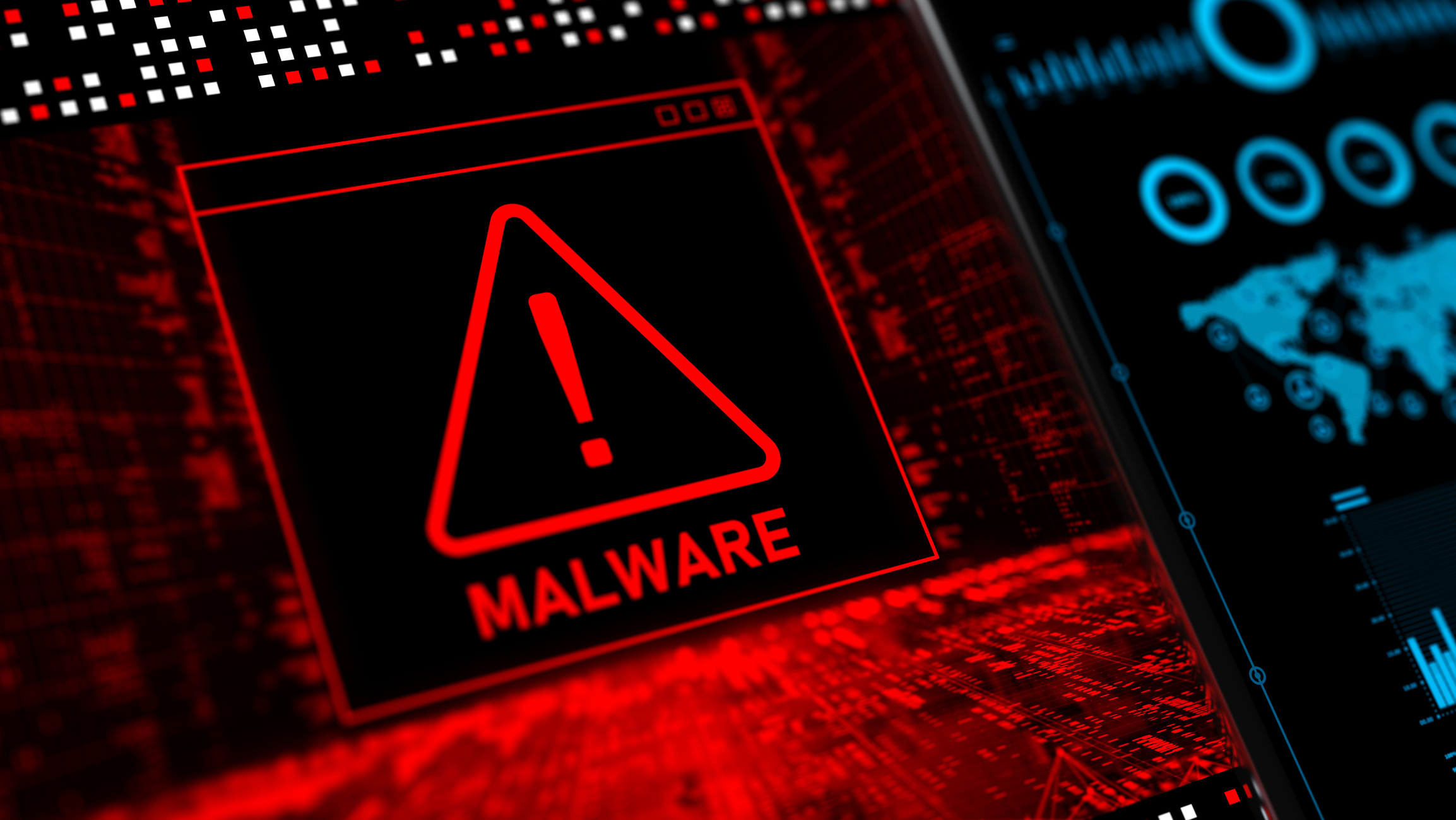 Malware Detected Warning Screen with abstract binary code